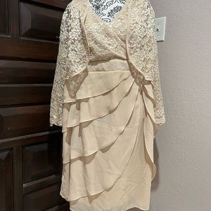 Two Piece Dress Jacket Champagne Lace Mother Of Bride XXXL 3XL Plus Womens 22